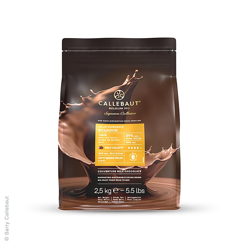 Callebaut - Origine Ecuador, copertura al latte intero, Callets, 39% Cacao, 25,5% di latte, 2,5 kg
