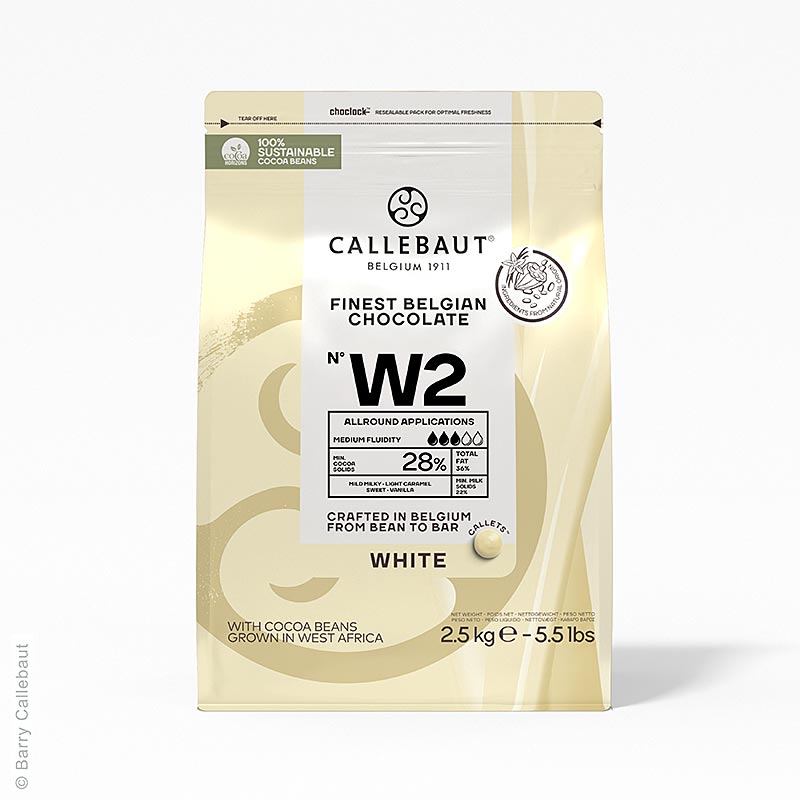 Callebaut - Chocolat blanc, callets, 28 % de beurre de cacao, 22 % de lait, 2,5 kg