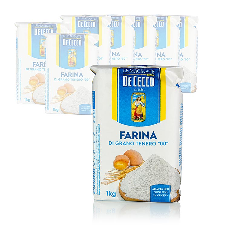 Farina per pasta, fine, Tipo "00", De Cecco, 10 kg, 10 confezioni da 1000 g
