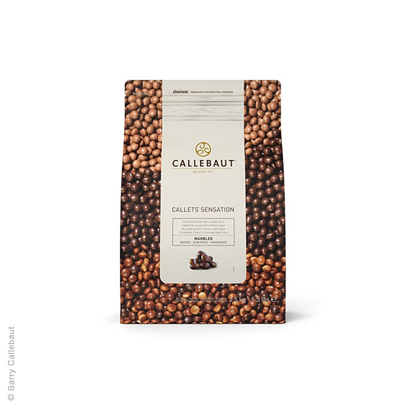 Callets Sensation Marbled, marmorierte Schokoladen-Perlen, 38,9% Kakao, 2,5 kg