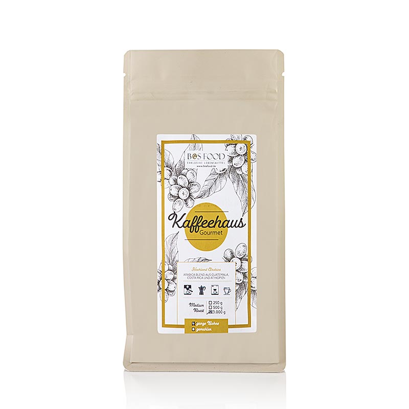 "Bos Food Gourmet" Kaffeehaus, ganze Bohnen, 100 % Arabica Kaffee, 1 kg