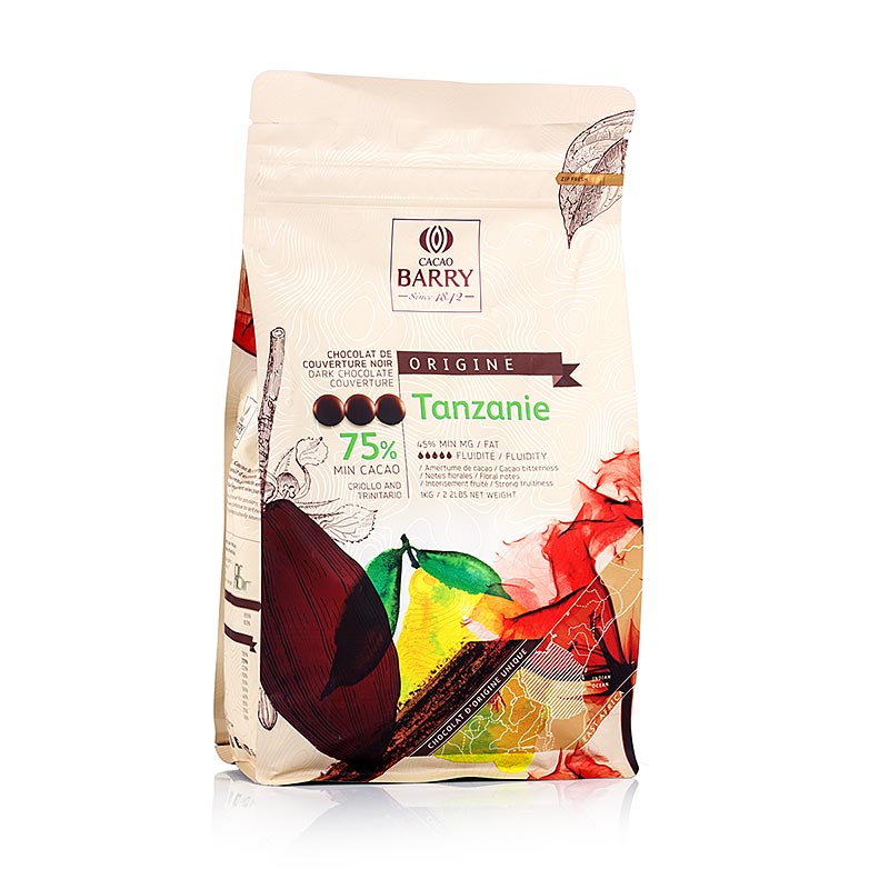 Callebaut - Origine Tanzania, cioccolato fondente, Callets, 75% Cacao, 1 kg