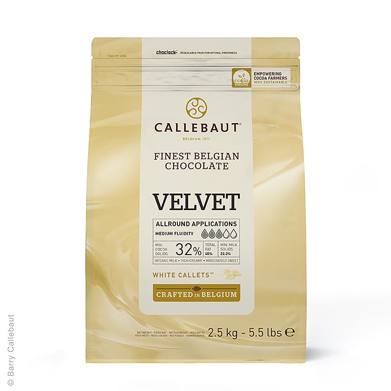 Callebaut - Cioccolato bianco "Velvet", Callets, 32% di burro di cacao, 23% di latte, 2,5 kg