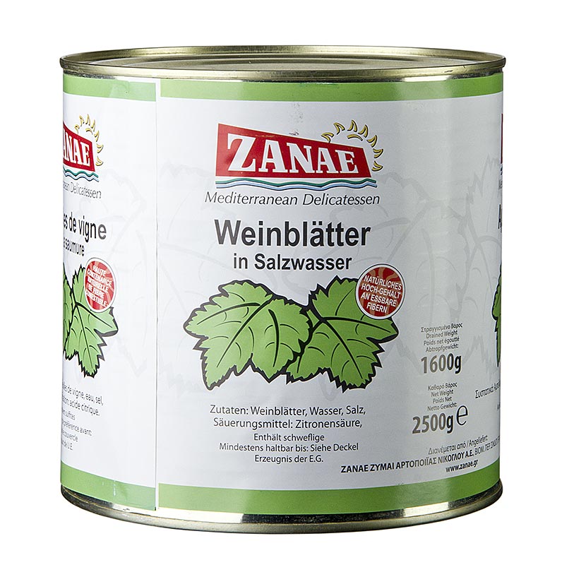 Zanae - Foglie di vite, in salamoia, 2,4 kg, circa 360 pezzi
