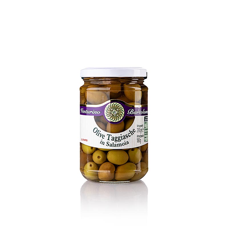 Miscela di olive, olive Taggiasche verdi e nere, con nocciolo, in salamoia, Venturino