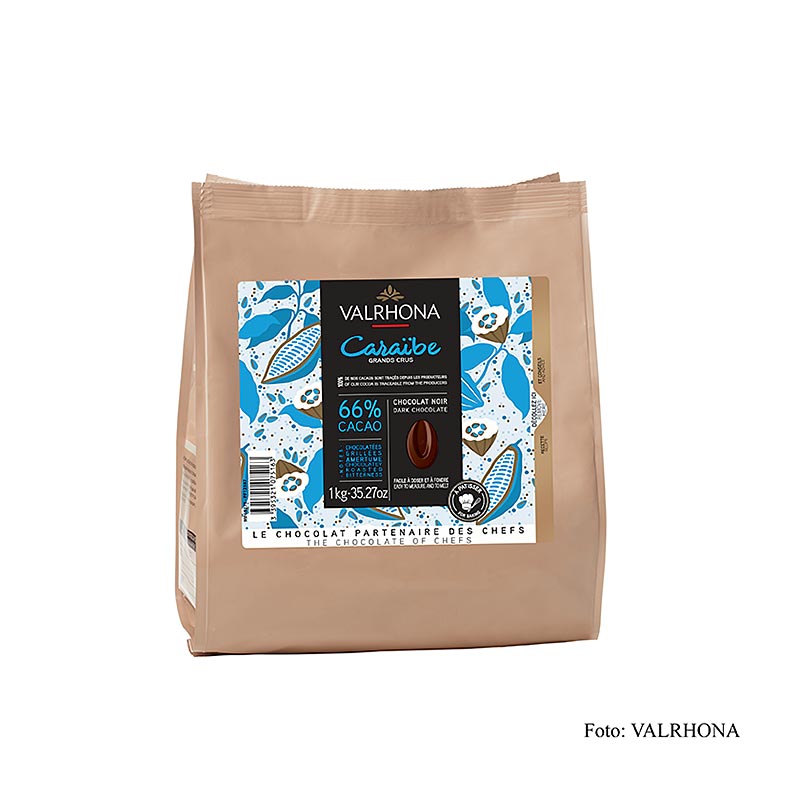 Valrhona Pur Caraïbes « Grand Cru », couverture noire, callets, 66 % Cacao, 1 kg