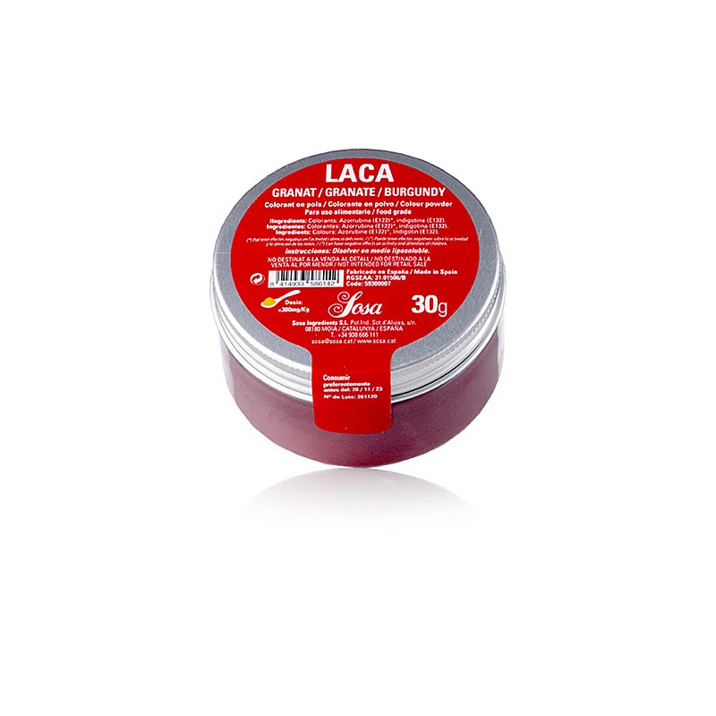 Colorante alimentare Sosa, in polvere, rosso granato/bordeaux, liposolubile, 30 g