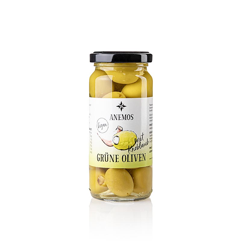 Grüne Oliven, ohne Kern, mit Knoblauch, in Lake, ANEMOS, 227 g