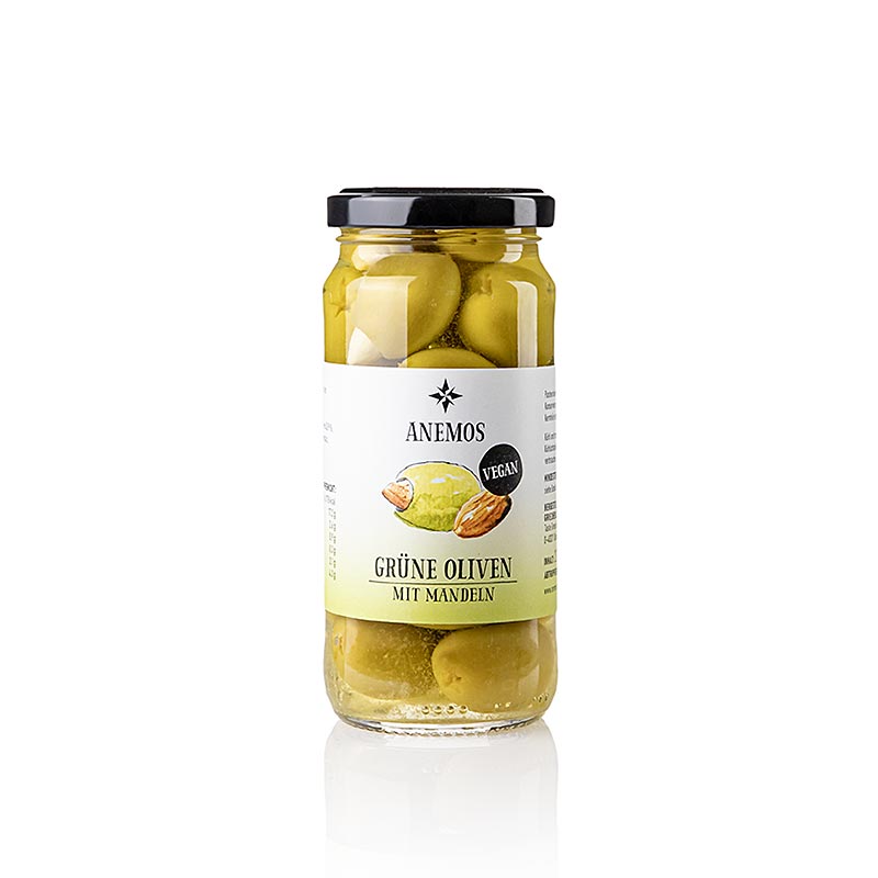 Grüne Oliven, ohne Kerne, mit Mandeln, ANEMOS, 227 g