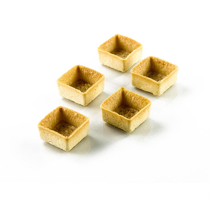 Mini tartelette da dessert - Filigrano, quadrate, 3,3 cm, H 1,8 cm, pasta frolla, 1,48 kg, 225 pezzi.