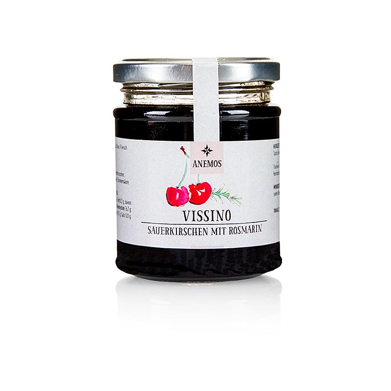 Vissino Sauerkirschen, süß eingelegt mit Honig und Rosmarin, ANEMOS, 265 g