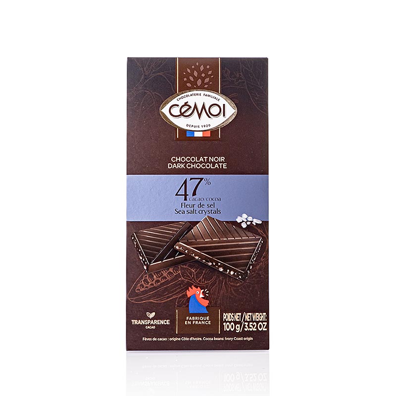 Schokoladen Tafel Zartbitter 47% Kakao, mit Fleur de Sel, 100g, Cémoi, 100 g