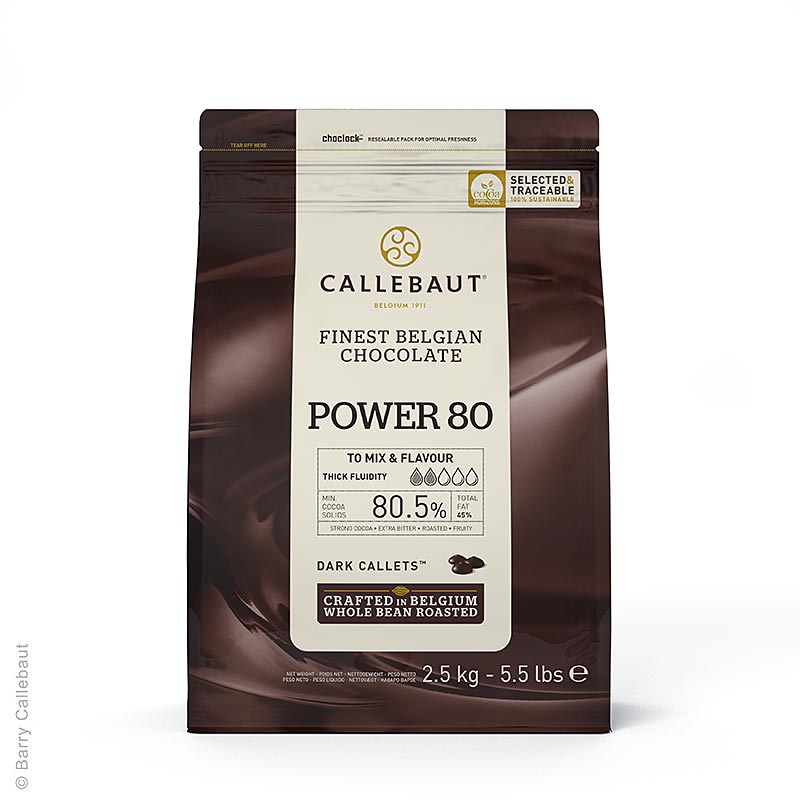Dark Power 80, callets di cioccolato fondente da copertura, Callebaut, 2,5 kg