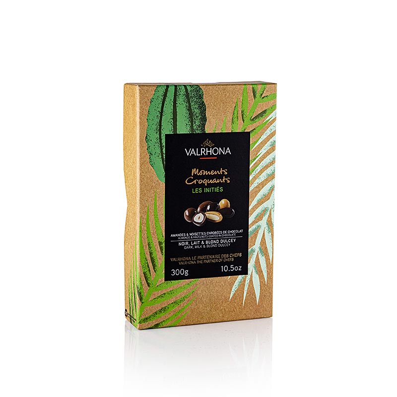 Valrhona Equinoxe, mandorle e nocciole in cioccolato fondente, al latte e Dulcey, 33898, 300 g