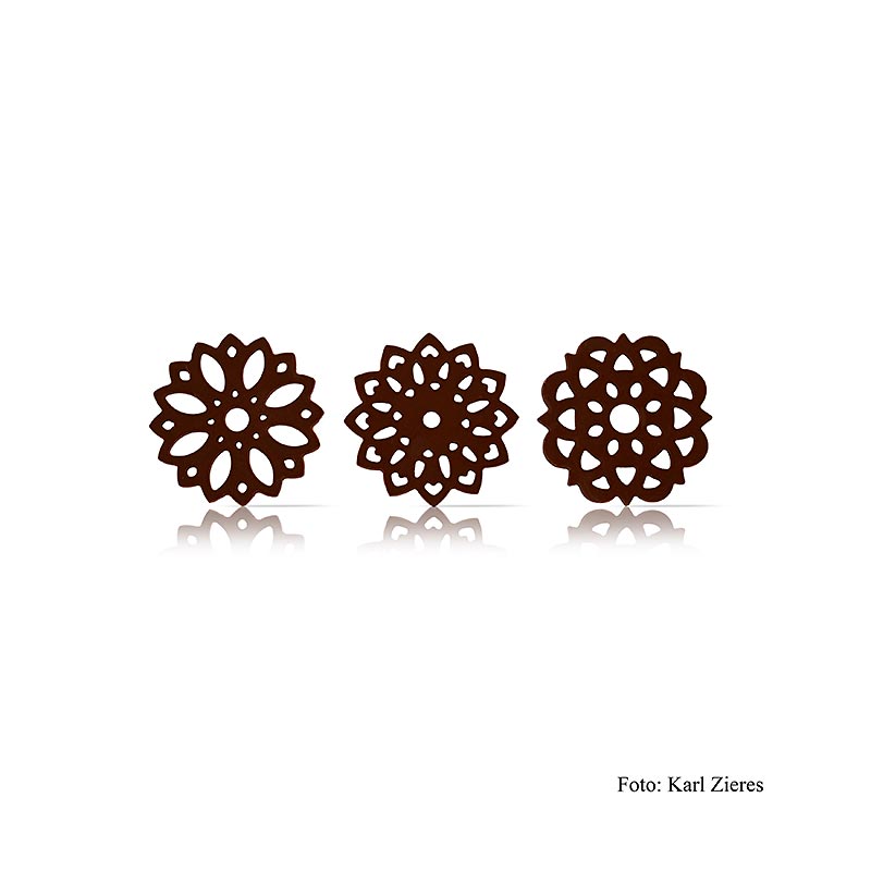Decorazioni al cioccolato "Flower dark" (Fiore), fondente, 3 modelli, Dobla, 219 g, 216 pezzi