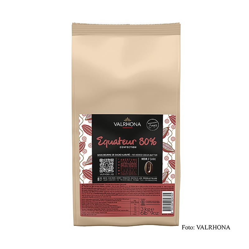 Chocolats Valrhona Compoz - base de cacao Equador 80%, Callets, 3 kg