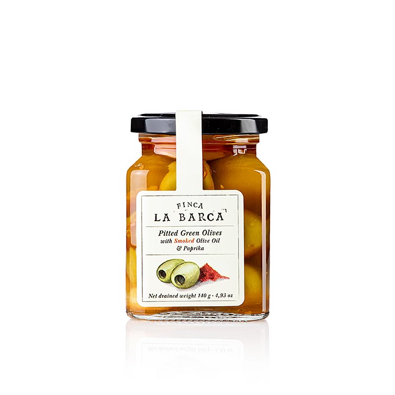 Olive verdi, snocciolate, con paprika affumicata, Finca La Barca, 140 g