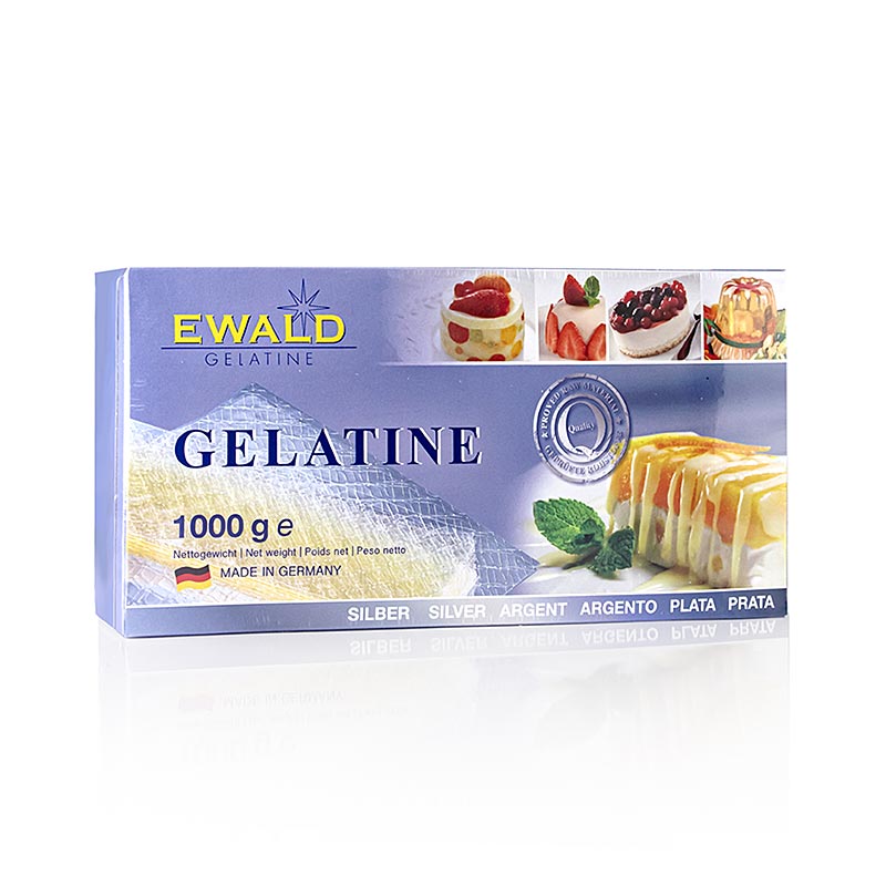 Gélatine en feuilles - argent, 160 Bloom, 1 kg, env.420 pcs