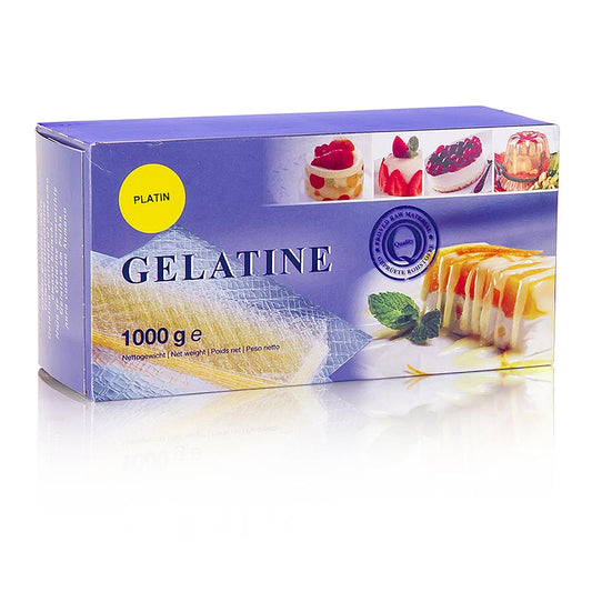 Gelatina in foglie - platino, 230 Bloom, 1 kg, circa 580 pezzi.