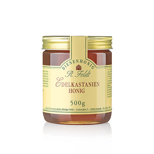 Apiculture Feldt -Miel, brun moyen, liquide, légèrement amer, 500 g