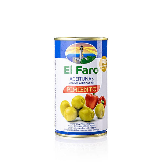 Grüne Oliven, ohne Kern, mit Paprikapaste, in Lake, El Faro, 350 g