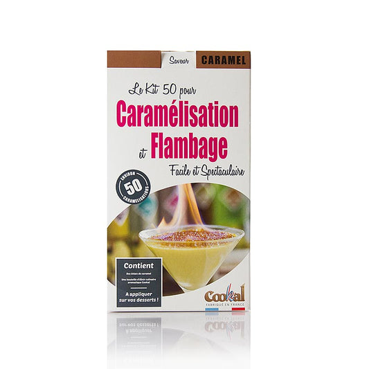 Cookal - Set per crème brûlée al caramello, da caramellare con essenza per flambé, 50 porzioni, 51 pezzi.