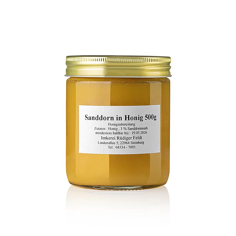 Apicoltura Feldt - Olivello spinoso nel Miele, armonioso, dal gusto delicatamente fruttato, 500 g