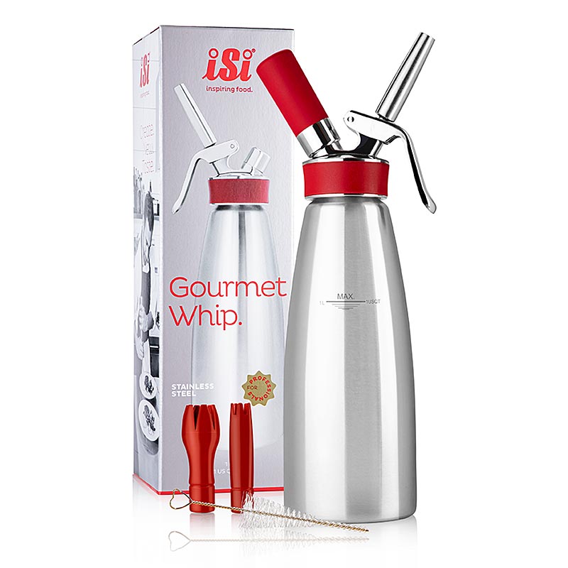 iSi - Espuma - Sprayer, Gourmet Whip Plus, ensemble complet, acier inoxydable mat, 1 litre, rouge, 1 S
