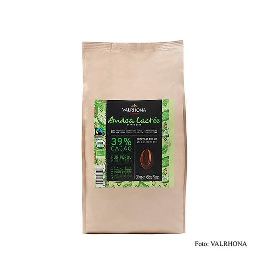 Valrhona Andoa Lactée, copertura al latte, callets, 39% Cacao, BIO, 3 kg