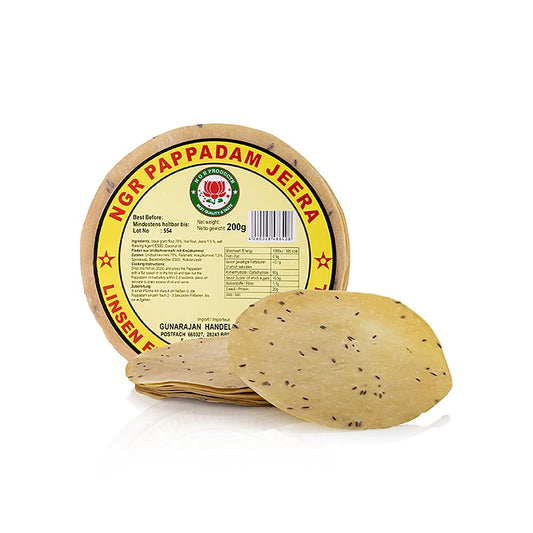 Pappadums, assaisonnés au cumin, env. ø 15cm, 200 g, 15 pcs