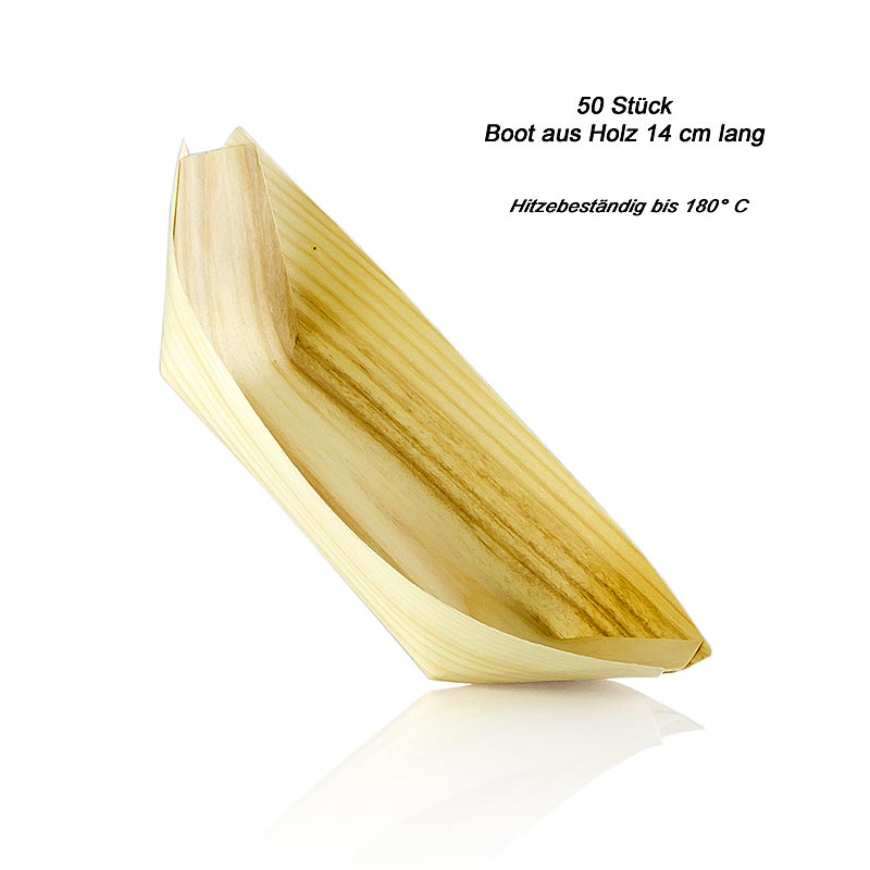 Einweg Boot aus Holz, ca. 14cm, hitzebeständig bis 180° C, 50 St