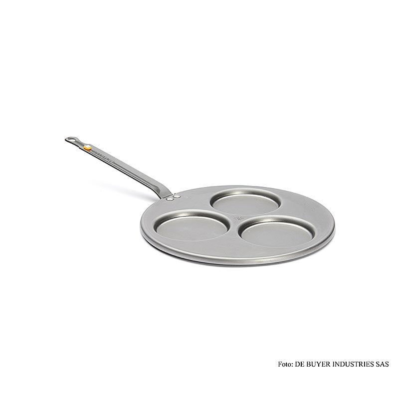 deBUYER "Mineral B Element" poêle en fer pour 3 blinis de ø 10cm, ø 27cm total, 1 pc