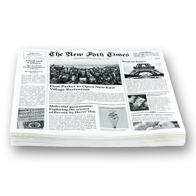Einweg Snack Papier mit Zeitungspapierdruck, ca.290x300mm, New Fork Times, 500 Blatt