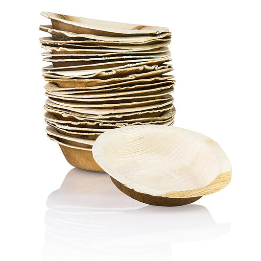 Assiette jetable en feuille de palme, ronde, env. ø 12cm, profonde, 100% compostable, 25 pièces