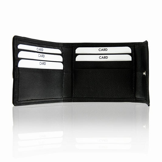 Porte-cartes de crédit pour 6 cartes, avec bouton-pression, cuir d'esturgeon/de vache, noir, 11 x 9 x 2 cm, 1 pièce