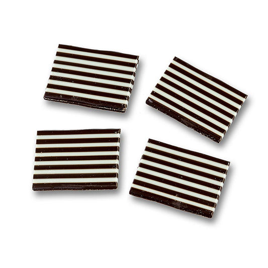 Topper decorativo "Domino rettangolo" bianco/cioccolato scuro a righe, 32x49 mm, 1,2 kg, circa 380 pezzi.