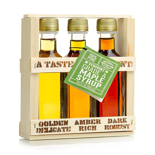 Scatola di prova dello sciroppo d'acero Taste of Vermont (dorato, ambrato, scuro), 300 ml, 3 x 100ml