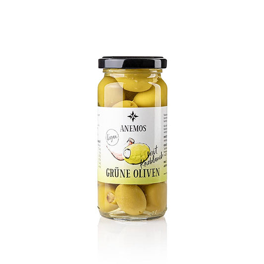 Grüne Oliven, ohne Kern, mit Knoblauch, in Lake, ANEMOS, 227 g