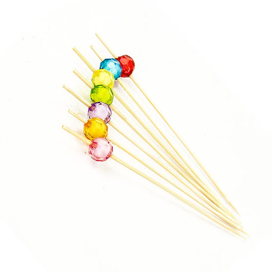 PAPSTAR - Spiedini di bambù, "Pearl", 12 cm, con perline colorate, trasparenti e rotonde, 40 pezzi
