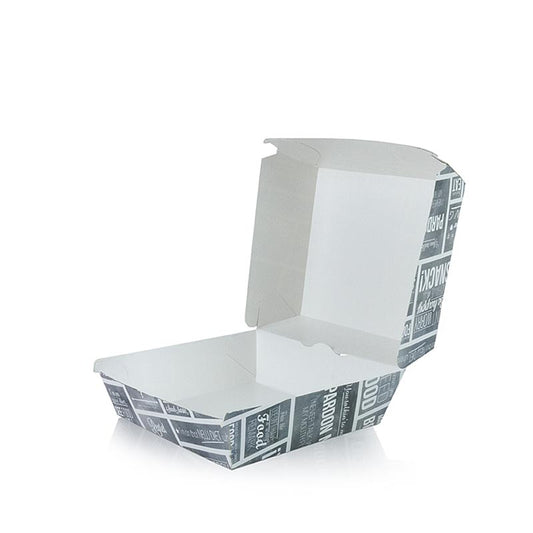 Scatola per hamburger monouso L, 120x120x100 mm, cartone, concetto di gesso, 400 pezzi.