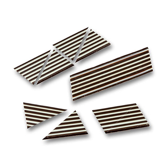 Topper decorativo "Triangolo Domino" a strisce di cioccolato bianco/scuro, 585 g, 314 pezzi.