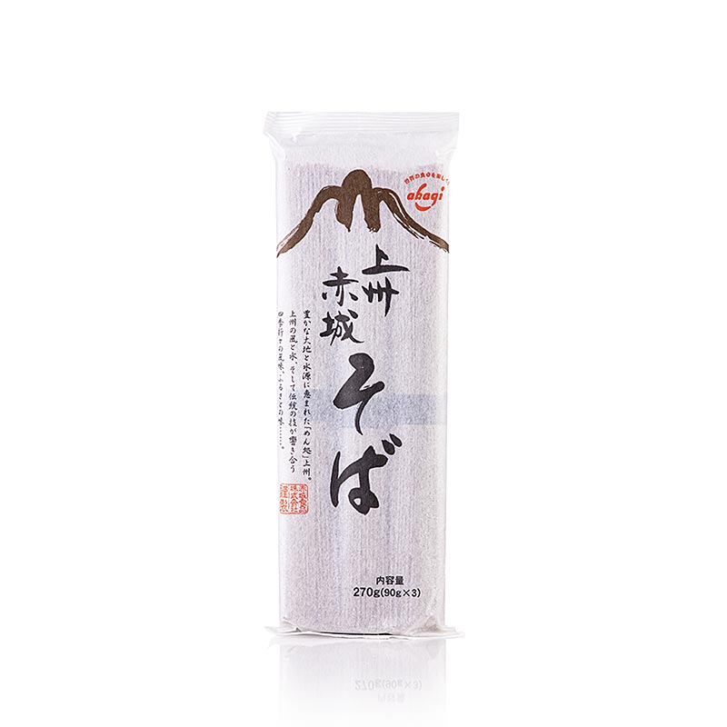 Nouilles soba, à base de farine de sarrasin et de blé, foncées, 1 mm, 20 cm de long, Akagi Joshu