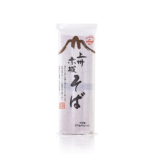 Nouilles soba, à base de farine de sarrasin et de blé, foncées, 1 mm, 20 cm de long, Akagi Joshu