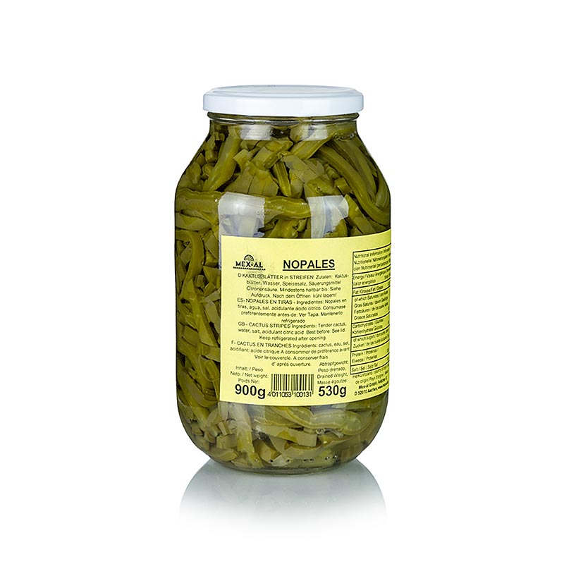 Feuilles de cactus, coupées en lanières, conservées en saumure, 900 g