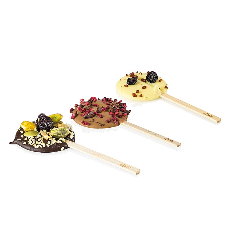 Schokoladen Lollies, 3 Sorten, ø 4,5x11cm, 570 g, ca.44 St