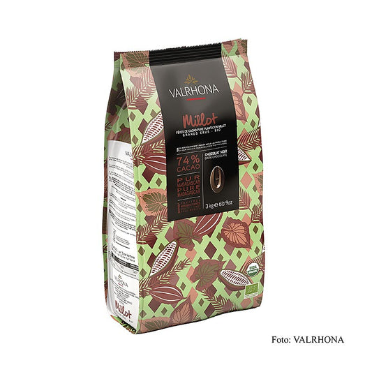 Valrhona Millot, copertura fondente, 74% Cacao, callets (31508), BIO, 3 kg