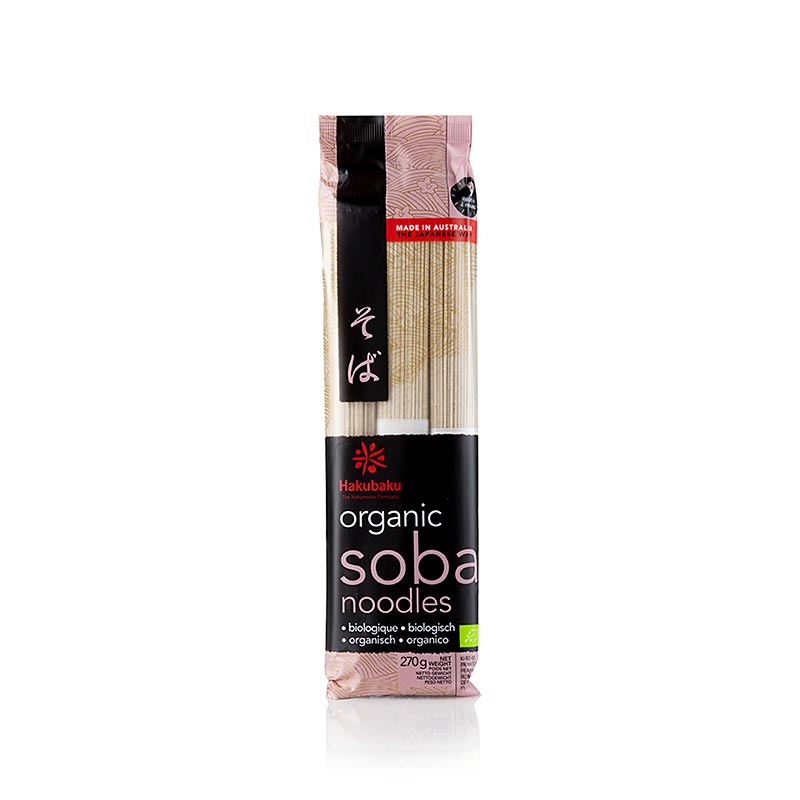 Nouilles soba (farine de sarrasin & blé), 1mm, 20cm de long, Hakubaku, BIO, 270 g