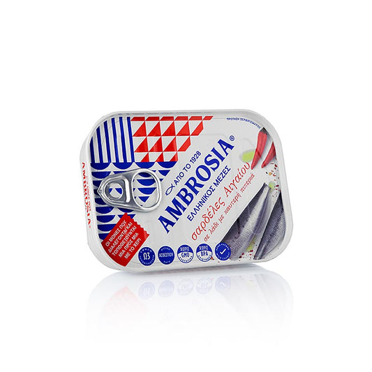 Ambrosia - Sardinen in pikantem Öl, aus dem Ägäischen Meer, 105 g