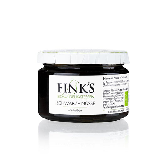 Schwarze Walnüsse (in Scheiben) in kräftigem Sirup, Finks Delikatessen, BIO, 260 g