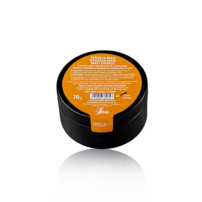 Colorante alimentare Sosa arancione opaco, in polvere, solubile in acqua, (39436), 70 g